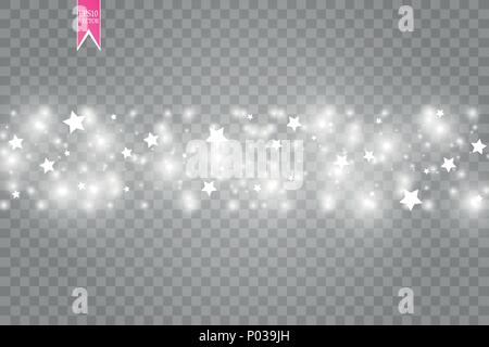 Vector glowing stars, lights and sparkles. Transparent. Stock Vector