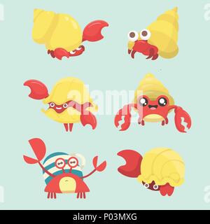 A set of hermit crab. Stock Vector