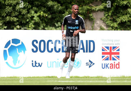 Mo Farah during the training session during the Soccer Aid for UNICEF training session at Motspur Park, London. Stock Photo