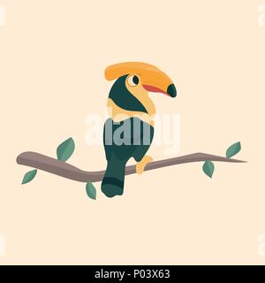 Hornbill bird. Vector cartoon tropical bird made in flat style. Stock Vector