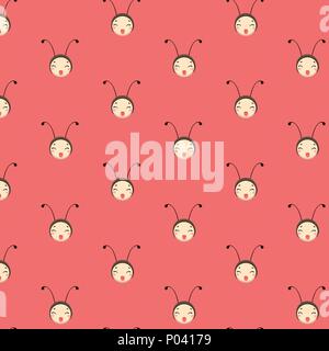 Ladybug pink cartoon seamless vector pattern. Stock Vector