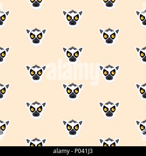 Seamless pattern with cute cartoon ring-tailed lemurs. Stock Vector