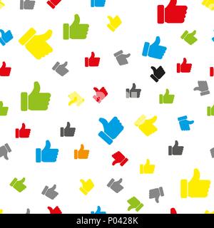 Colour like icon seamless pattern background . Thumb up sign symbol pattern. Stock Vector