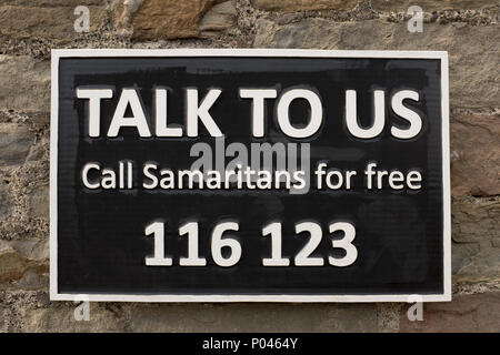 Samaritans Help Line Sign on the Clifton Suspension Bridge Bristol Stock Photo