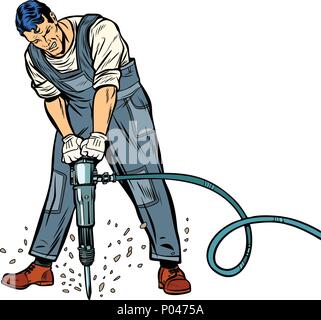 Working man with jackhammer Stock Vector