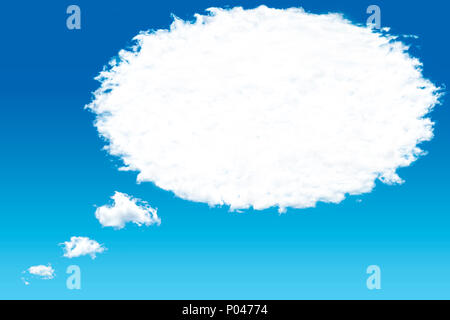 White cloud in the sky with the shape of a cartoon thinking balloon. Stock Photo