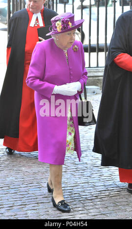 Queen Elizabeth II arrives at Westminster Abbey to open the Queen's Diamond Jubilee Galleries. Stock Photo