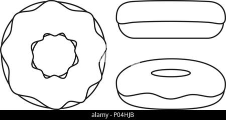 Line art black and white donut set Stock Vector