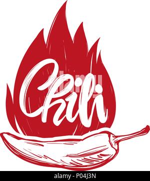chili pepper and flame abstract symbol, sign, vegetable hand drawn vector illustration sketch Stock Vector