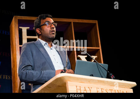 Dr Sujit Sivasundaram , Reader in World History at Cambridge University,  fellow of Gonville and Caius College, Cambridge. He is the author of 'Nature and the Godly Empire: Science and Evangelical Mission in the Pacific, 1795-1850'.  At the Hay Festival  of Literature and the Arts, May 2018 Stock Photo