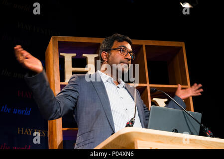 Dr Sujit Sivasundaram , Reader in World History at Cambridge University,  fellow of Gonville and Caius College, Cambridge. He is the author of 'Nature and the Godly Empire: Science and Evangelical Mission in the Pacific, 1795-1850'.  At the Hay Festival  of Literature and the Arts, May 2018 Stock Photo