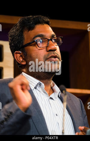 Dr Sujit Sivasundaram , Reader in World History at Cambridge University,  fellow of Gonville and Caius College, Cambridge. He is the author of 'Nature and the Godly Empire: Science and Evangelical Mission in the Pacific, 1795-1850'.  At the Hay Festival  of Literature and the Arts, May 2018 Stock Photo