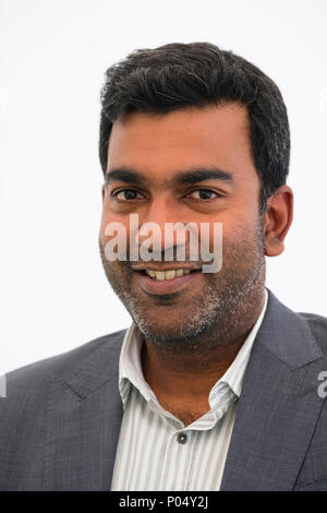 Dr Sujit Sivasundaram , Reader in World History at Cambridge University,  fellow of Gonville and Caius College, Cambridge. He is the author of 'Nature and the Godly Empire: Science and Evangelical Mission in the Pacific, 1795-1850'.  At the Hay Festival  of Literature and the Arts, May 2018 Stock Photo