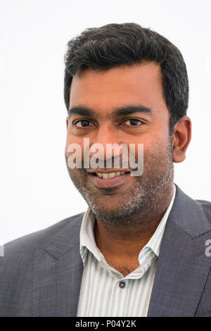 Dr Sujit Sivasundaram , Reader in World History at Cambridge University,  fellow of Gonville and Caius College, Cambridge. He is the author of 'Nature and the Godly Empire: Science and Evangelical Mission in the Pacific, 1795-1850'.  At the Hay Festival  of Literature and the Arts, May 2018 Stock Photo