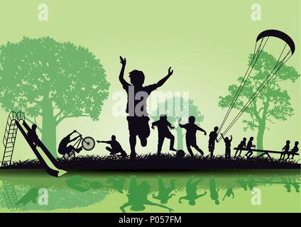 Hilarious kids are playing in the park Stock Vector