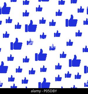 Seamless Pattern. Blue Thumb Up Icon. Vector Illustration Stock Vector