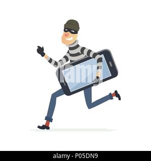 Thief stealing smartphone - cartoon people characters illustration Stock Vector