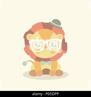 cute lion cartoon, king of the jungle, T-shirt design vector illustration Stock Vector