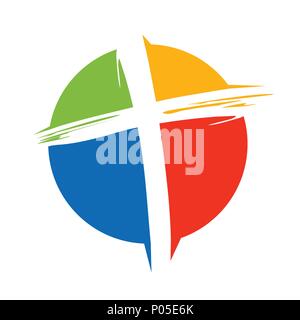 Crucifix Cross Brush Circle Colors Vector Symbol Graphic Logo Design Stock Vector
