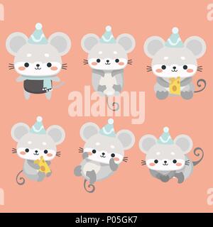 A funny set mice in a cartoon style. Stock Vector
