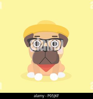 Cute puppy pug on pastel background. Stock Vector