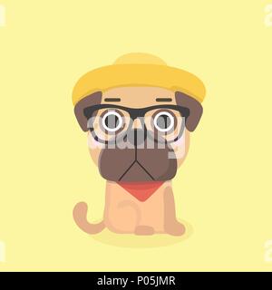 Cute puppy pug on pastel background. Stock Vector