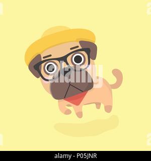 Cute puppy pug on pastel background. Stock Vector
