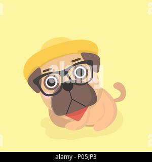 Cute puppy pug on pastel background. Stock Vector