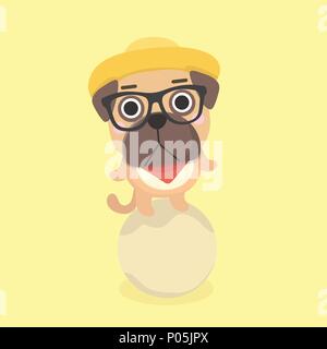 Cute puppy pug on pastel background. Stock Vector