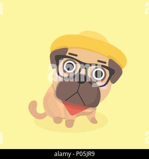Cute puppy pug on pastel background. Stock Vector