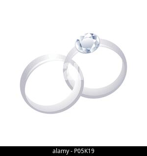 Couple 3D Silver Rings with Diamond Vector Graphic Logo Design Template Stock Vector