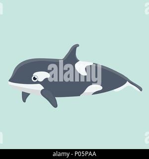 Vector illustration of a funny dolphin on pastel background. Stock Vector