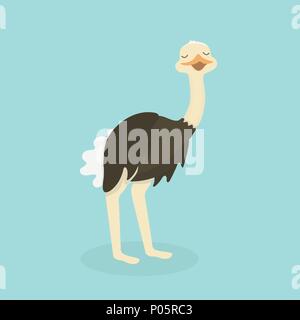 Cute Ostrich in flat style isolated on pastel background. Stock Vector