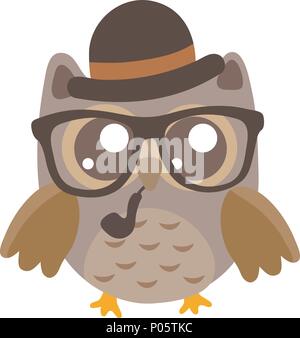 baby owl with glasses cartoon character icon isolated background . animal cute logo element Stock Vector