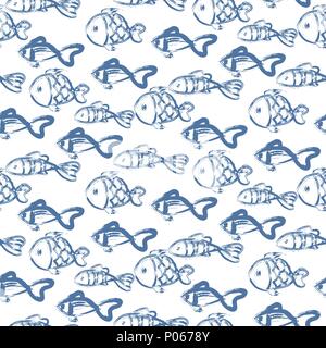 Hand drawn ocean fish abstract pattern vector texture. Stock Vector