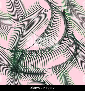 Botany palm leaves on pink trendy background seamless pattern. Stock Vector