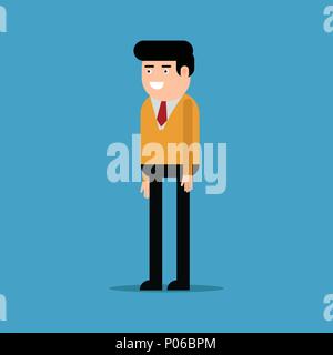 Happy businessman in an orange shirt, isolated on blue background Stock Vector