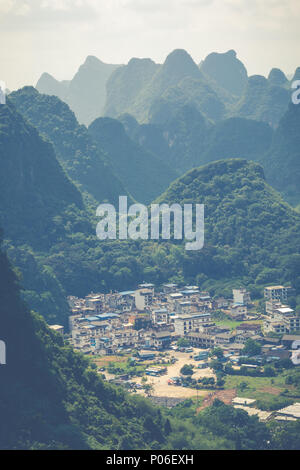Aerial view of an village from Moon Hill mountain. Yangshuo, China, Asia Stock Photo