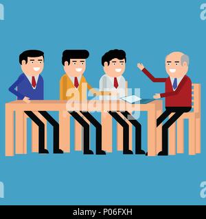 Meeting of businessmen, isolated on blue background Stock Vector