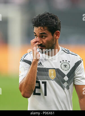 Leverkusen, Germany. 8th Jun, 2018. Germany- Saudi Arabia, Soccer, Leverkusen, June 08, 2018 Ilkay GUENDOGAN, DFB 21, sad, disappointed, angry, Emotions, disappointment, frustration, frustrated, sadness, desperate, despair,  GERMANY - SAUDI ARABIA friendly match,  German Football Nationalteam, DFB , Season 2017/2018,  June 08, 2018 in Leverkusen, Germany. Photo: MAGICS / Peter Schatz Credit: Peter Schatz/Alamy Live News Stock Photo