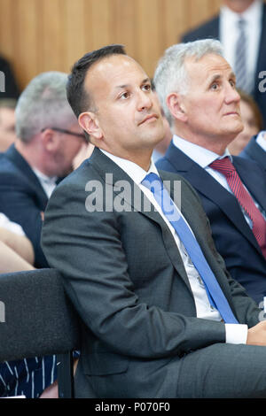 St Marys College, Belfast, Northern Ireland. 8th  June 2018. Taoiseach Leo Varadkar(Left) with Jim Darcy(Right) launches Féile an Phobail’s 30th anniversary festival programme at St Marys Collage Stock Photo