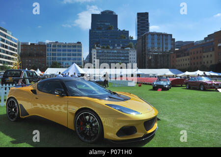 London, UK, 8 June 2018. A Lotus Evora GT430 on display at the annual City Concours Motoring Garden Party in the gardens of the Honourable Artillery Company’s Headquarters, City of London, United Kingdom.   Credit: Michael Preston/Alamy Live News Stock Photo