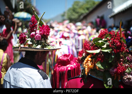 Atanquez, Cesar, Colombia. 31st May, 2018. At the foothill of the snow-covered peaks of Sierra Nevada, within the Kankuamo Indians territory, a colorful celebration of the Christian feast of Corpus Christi is held every year. It us a Christian religious event that normally coincides with the summer solstice. Pagan Demon characters, Indian sacred places and other Pre-Columbian features are incorporated. The ritual represents an allegorical fight between the God and the Devil.'The Dance of the Devils'' is an ancient tradition kept for centuries in few communities on the Colombia's Caribbean c Stock Photo