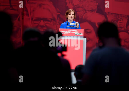 09 June 2018, Germany, Leipzig: Katja Kipping, chairwoman of The Left party, speaks at the national party conference of The Left party. Photo: Britta Pedersen/dpa Stock Photo