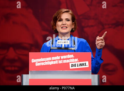 09 June 2018, Germany, Leipzig: Katja Kipping, chairwoman of The Left party, speaks at the national party conference of The Left party. Photo: Britta Pedersen/dpa Stock Photo