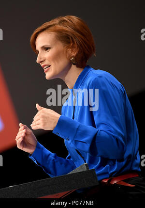 09 June 2018, Germany, Leipzig: Katja Kipping, chairwoman of The Left party, speaks at the national party conference of The Left party. Photo: Britta Pedersen/dpa Stock Photo