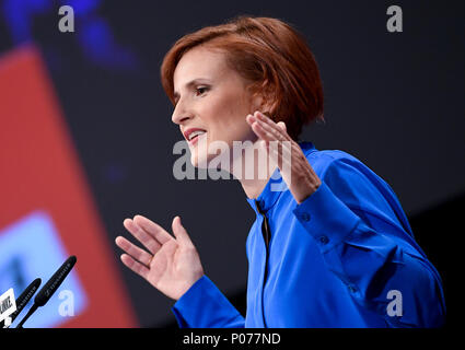 09 June 2018, Germany, Leipzig: Katja Kipping, chairwoman of The Left party, speaks at the national party conference of The Left party. Photo: Britta Pedersen/dpa Stock Photo