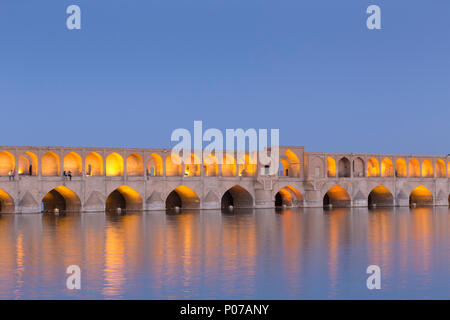 Pol-e Si-o-Seh bridge, or Si-o-Seh bridge, at dusk, Esfahan, Iran Stock Photo