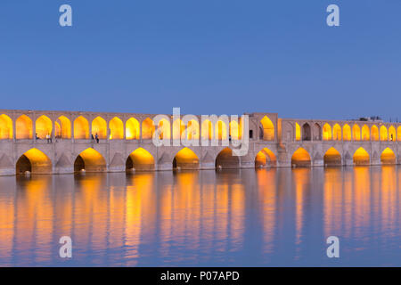 Pol-e Si-o-Seh bridge, or Si-o-Seh bridge, at dusk, Esfahan, Iran Stock Photo