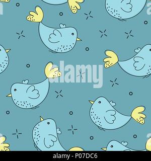 Colorful doodle bird seamless pattern. Collection of hand drawn birds Stock Vector